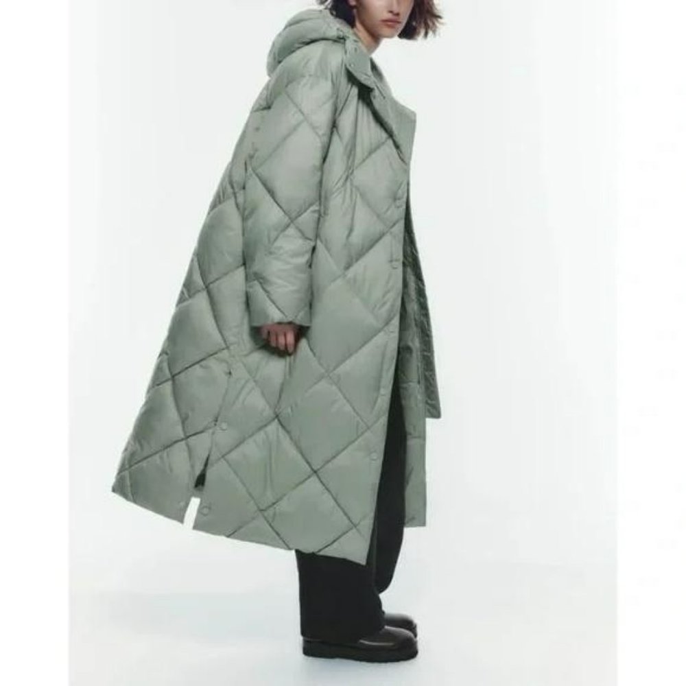 ZARA QUILTED PUFFER COAT WITH HOOD - Picture 2 of 12